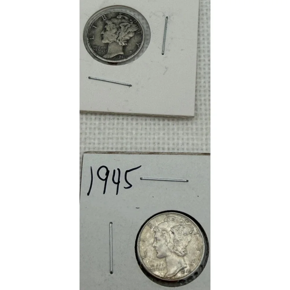 Lot of 5 Mercury Head Silver Dimes 1941 1942 1944-D 1945 US Coin Collection